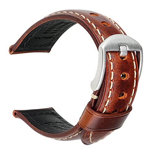 REZERO Watch Band, Vintage Oil Wax Leather Watch Straps 18mm 19mm 20mm 21mm 22mm 23mm 24mm 26mm Watch Belt for Men Women