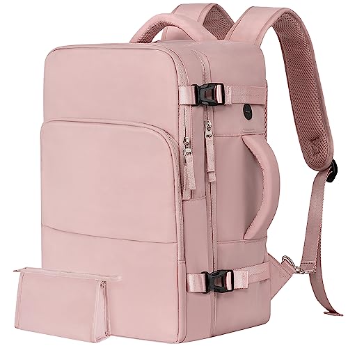 Rinlist Travel Backpack for Women Men, TSA Friendly Carry-on Backpack Airline Approved, Personal Item Bag on Airplanes, Travel Essentials Must Haves, Pink