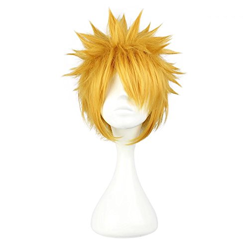 COSPLAZA Cosplay Wig Short Spiky Blonde Gold Anime Show Comics Costume Play Party Full Hair