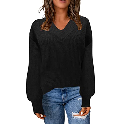 Sweater for Women Knitwear Sweaters Workout Tops V-Neck Long Sleeve Tassel Oversized Sweaters Christmas Black