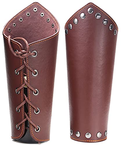 YCMI Leather-Gauntlet Medieval Leather-Bracers Arm-Guard-Wristband Wide-Bracer Armband 1 Pair