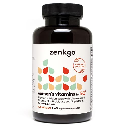 Zenkgo Women's Vitamins 50+, Supports Joint & Bone, Brain & Heart, Eye Health, Energy, PMS Relief, Skin, hair & nails, Turmeric, Coq10, Ginkgo, Lutein, Black Cohosh, Vitamins A, B6, B12, D3, K2 (60Ct)