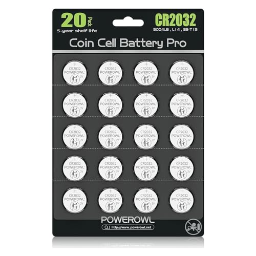 POWEROWL High Capacity CR2032 Battery (20-Pack) 3v Lithium Batteries, 10 Years Leak-Free, Long Lasting Cr 2032