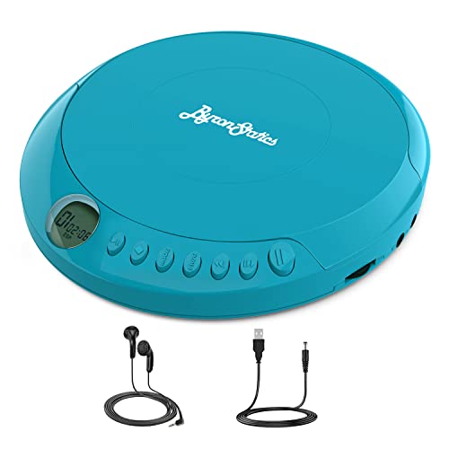 ByronStatics Portable Disc CD player, Personal Walkman Anti-Skip Shockproof Protection, Lightweight, Headphones Jack, Powered DC or 2XAA Battery - Teal