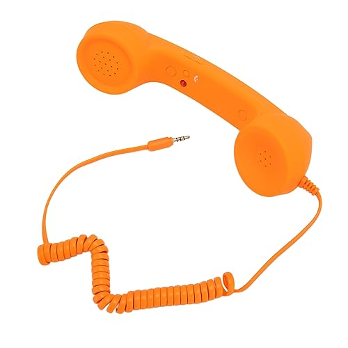 3.5mm Universal Retro Telephone Handset, Old School Cell Phone Receiver Mic Microphone Speaker, Anti Radiation Receivers for Smartphone, Computer (Orange)