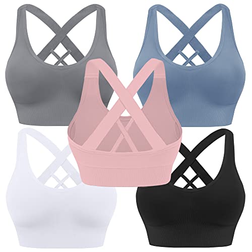 Evercute Sports Bra for Women Padded Medium Support Criss Cross Strappy Bras Seamless High Impact Yoga Exercise Athletic Bras