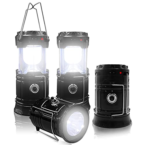 ISUNMEA Solar Folding Camping Lantern AC Rechargeable Charging for Phone Lightweight Waterproof Portable LED Emergency Light Flashlight with Hook for Outdoor Hurricanes Hiking Power Outages(4 Pack)