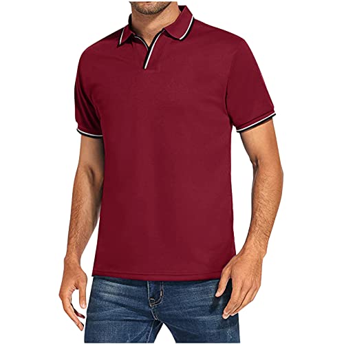 Mens Short Sleeve Shirts Summer Casual Slim Fit Golf Polo Shirt Turn-Down Collar Button Up Quick Dry Active Shirts Mens Basic T Shirts 2023 Camisas De Verano para Hombre Wine