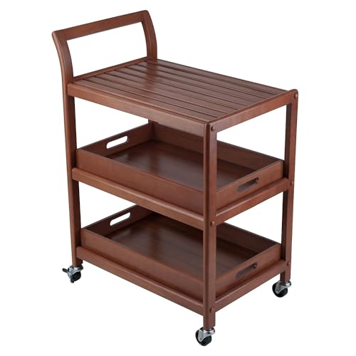 Winsome 3-Shelf Wood Mobile Serving Cart with Lockable Wheels, Walnut (94138)