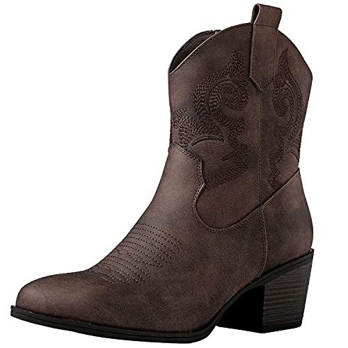 GLOBALWIN Women's Brown Mid Calf The Western Cowboy Cowgirl Boots 9M