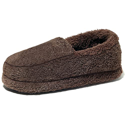 NewDenBer Men's Warm Memory Foam Slippers Soft Plush Fleece Lined Slip on Indoor House Shoes (10-11 D(M) US, Dark Brown)