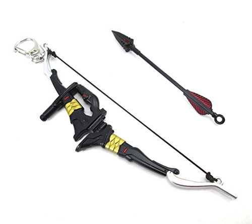 Brdwn Unisex Cosplay Genji Hanzo Mccree Reinhardt Reaper Model Key Ring, Hanzo Bow Black(16cm)