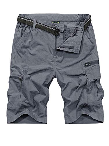 Jessie Kidden Mens Outdoor Casual Expandable Waist Lightweight Water Resistant Quick Dry Fishing Hiking Shorts #6222-Grey,38