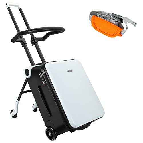 LemoHome Expandable Luggage with Spinner Wheels,Large Suitcases with Child Seat Design,Hard Luggage for Women and Men,20 inch Hardside Carry on Luggage for Travel (black and white)