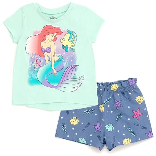 Disney Princess Ariel Toddler Girls T-Shirt and Chambray Shorts Outfit Set Blue 5T