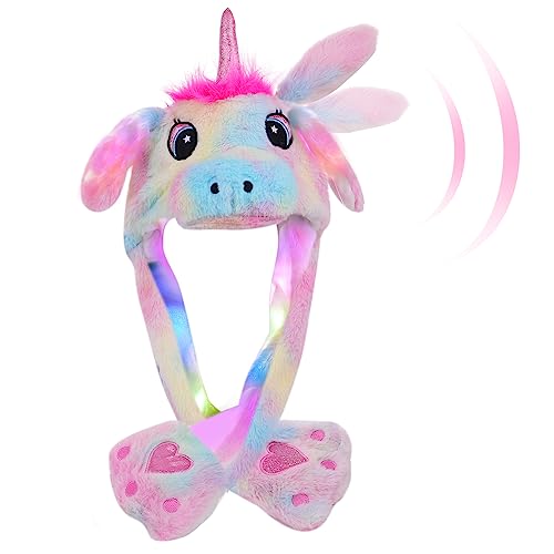 Arcimatto Animal Hat Plush Unicorn Ears Moving Jumping Dress Up Cosplay Party Christmas Holiday Cute Cap for Kids Adults (Colorful Unicorn)