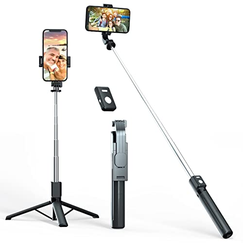 Selfie Stick Tripod with Remote 44 inch Bluetooth Selfie Stick Wireless Extendable Upgrade Portable Lightweight Tripod for iPhone 14 13 12 11 Pro Max Samsung Galaxy S22 S21 Android (Black)