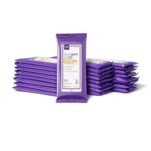 Medline ReadyBath LUXE Antibacterial Extra Thick Adult Bath Wipes, 192 Wipes (8 Wipes, 24 Packs), Scented, No Rinse Formula with Aloe, Sensitive Skin, Hypoallergenic, Alcohol-Free, 8 x 8 Inch