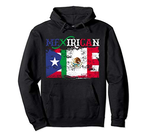 Mexirican Hoodie, Puerto Rico Flag Hoodie, Cinco de Mayo Pullover Hoodie