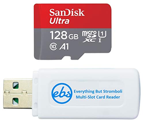 SanDisk Ultra 128GB Micro SD Memory Card Works with LG K51, LG Q70, LG Q7+, LG Stylo 5+ Cell Phone (SDSQUAR-128G-GN6MN) Bundle with (1) Everything But Stromboli MicroSD Card Reader