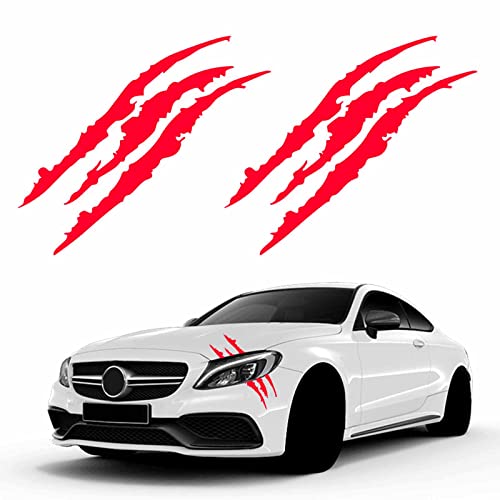 Beypovk 2PCS Monster Claw Scratch Mark Decals, Automotive Exteriors Waterproof Vinyl Headligh Sticker for Sports Cars, SUVs, Pickups, Motorcycles (Red)