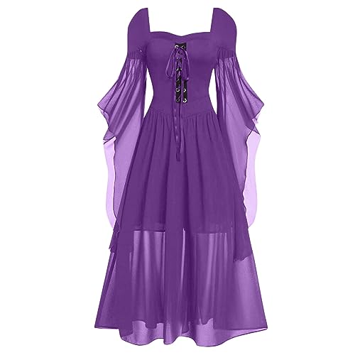 Renaissance Faire Costume Women Plus Size Sling Swing Steampunk Dress Disfraz para Mujer Gothic Dresses for Women Rapunzel Costume for Women Renaissance Dress Women Ren Faire Corset（3-Purple,Medium）