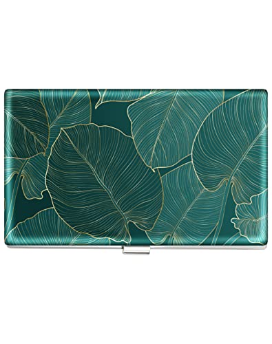 Swooflia Business Card Holder Case Wallet for Men Women Metal Green Tropical Leaves Slim Pocket Purse Square Card Cases Cute Gifts For Realtors Real Estate Agents