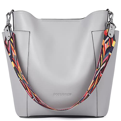 BOSTANTEN Genuine Leather Handbags for Women Designer Hobo Shoulder Bucket Bag Purses and Handbags Set