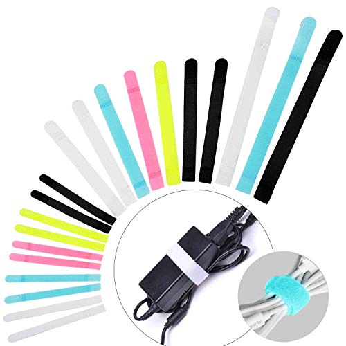 Avantree Pack of 50 Reusable Cord Organizer Keeper Holder, Fastening Cable Ties Straps for Earbud Headphones Phones Wire Wrap Management, Assorted 3 Size and 5 Color