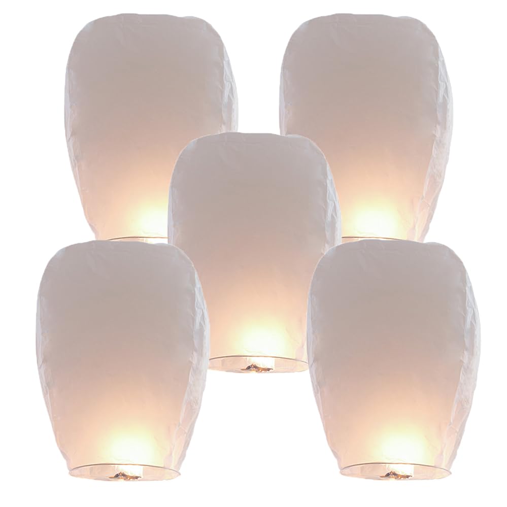 Chinese Lanterns to Release in Heaven&Memorial Events, Paper Lanterns Have 5 Pack of White, Paper Lanterns for Parties, Weddings, Birthdays, Beach Style Parties, Memorial Service.
