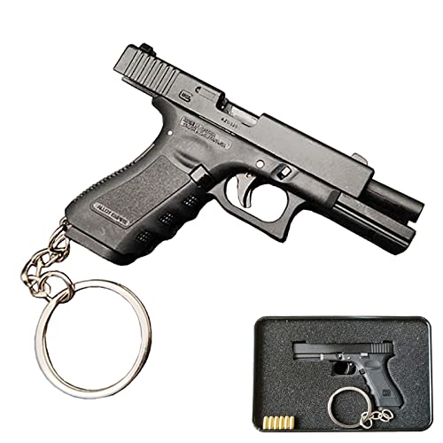 TIMQUA Mini Tiny Gun Keychain Accessories with Bullets Model, Tactical Pistol Shape Cool Pendant Gift for Men