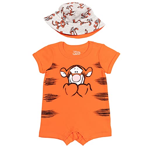 Disney Winnie the Pooh Tigger Newborn Baby Boys Romper and Bucket Sun Hat Orange 6-9 Months