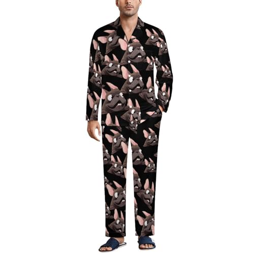 French Bulldog Men's Pajama Set Button Down Sleepwear Long Sleeve Top and Pants Two Piece Loungewear