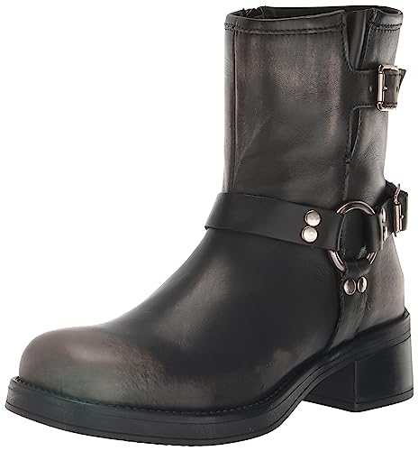 Steve Madden Women's Brixton Motorcycle Boot, Black Distressed, 8