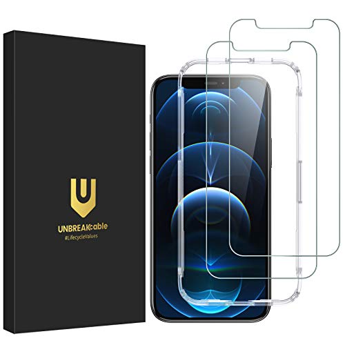 UNBREAKcable Shatterproof Tempered Glass Screen Protector for iPhone 12/12 Pro [2-Pack] [Easy Installation Frame] [9H Hardness] [99.99% HD Clear] [Bubble Free] for Apple 6.1''