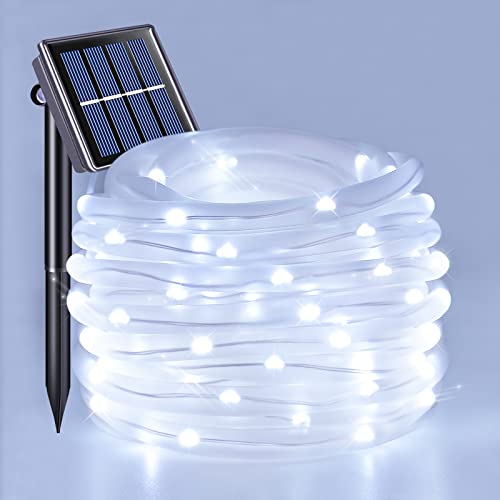 JMEXSUSS 120 LED Solar Powered Rope Lights Outdoor,39.4ft 8 Modes Solar Rope Lights,Waterproof Solar Rope Tube for Fence,Gazebo,Yard,Walkway,Path (White)