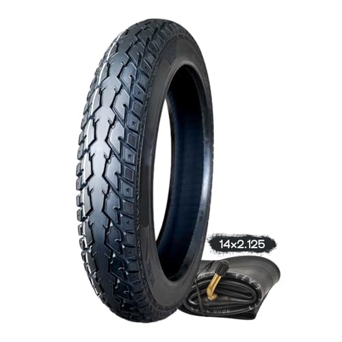 14x2.125 57-254 Tire and Tube Set for Electric Bike 8-Level Design, 14 2.125 Anti Puncture Snow Tire for Ebike with Bent Valve Inner Tube, Neumático Camara 14x2.125 Off-road All-Terrain Tread