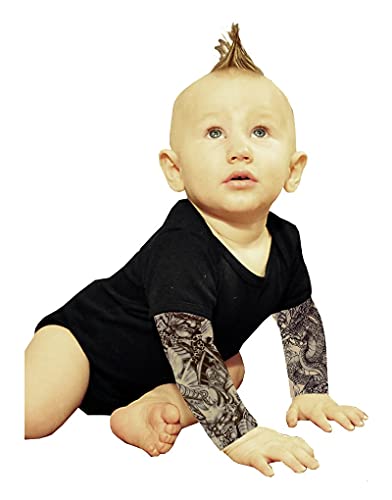 Wild Rose Baby Boys' Tattoo Sleeve Shirt, Grim Reaper/Frankenstein, Black, 18-24 mos