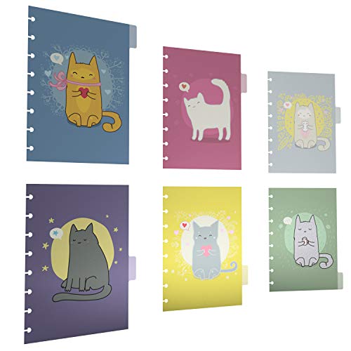 Discagenda 6 Section Dividers Plastic Durable Cute Kitten Cat for Planner Personal Organizer (A5 / Junior Size (5.8x8.3in), Discbound)