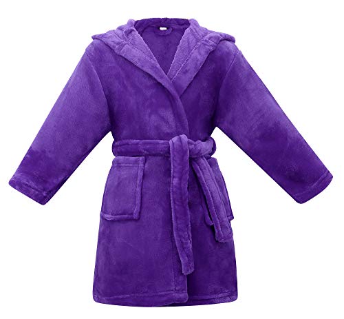 Soft Cover Ups for Girls Boys Girls Cover Ups Kids Hooded Cover Ups Plush Cover-Up Housecoat,Purple, 10-12 Years