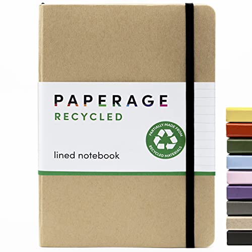 PAPERAGE Recycled Lined Journal Notebook, (Kraft Natural Brown), 160 Pages, Medium 5.7 inches x 8 inches - 100 GSM Thick Paper, Hardcover