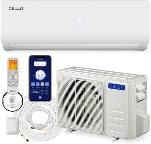 DELLA 18000 BTU Wifi Mini Split AC Work with Alexa 19 SEER2 Cools Up to 1000 Sq.Ft Energy Efficient Ductless Inverter System with 1.5 Ton Heat Pump Pre-Charged & 16.4ft Installation Kits