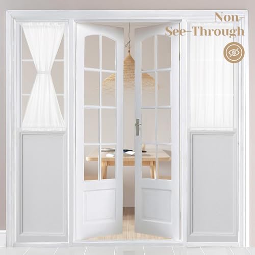 HOMEIDEAS Non-See-Through Sidelight Curtains for Front Door, Privacy Semi Sheer Door Window Curtains, Rod Pocket Light Filtering French Door Curtains with Tieback, (1 Panel, White, 26W X 40L)