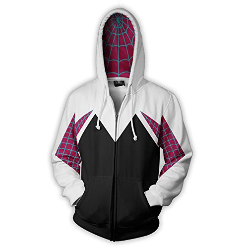 Wsysnl Cos Spider Gwen Superhero 3D Style Zipper Hooded Sweatshirt/Unisex Adult/X-Large