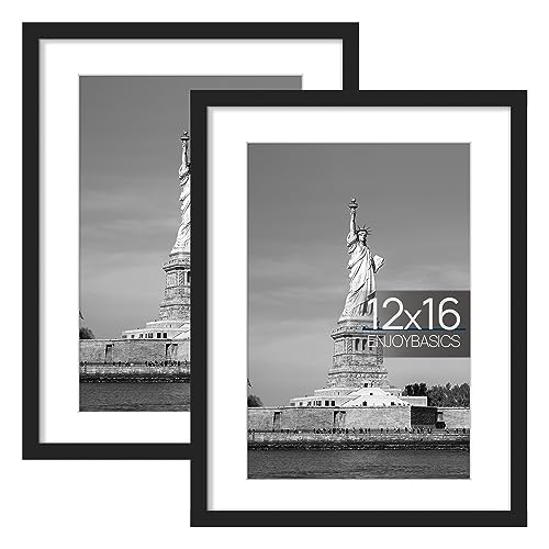 ENJOYBASICS 12x16 Picture Frame, Display Poster 9x12 with Mat or 12 x 16 Without Mat, Wall Gallery Photo Frames, Black, 2 Pack