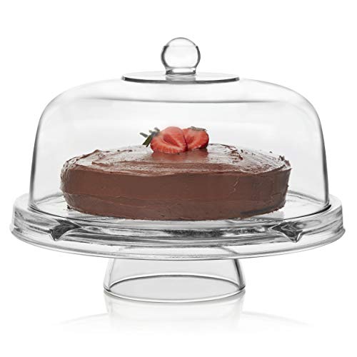 Libbey Selene 6 in 1 Cake Stand, Punch Bowl, Unique Space Saving Glass Cake Stand with Dome, Multi Purpose Cake Stand with Cover To Serve Snacks and More