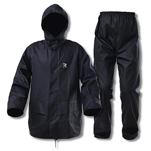Rain Suits for Men Waterproof Heavy Duty Foul Weather Gear Rainwear Jacket and Pants(Black, X-Large)