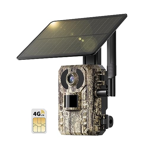 SEHMUA 4G LTE 3rd Gen Cellular Trail Cameras with Live-Streaming, Solar Game Camera Includes SIM Card, Remote Phone Access&Playback, Motion Activated&0.2s Trigger Time, Night Vision, IP66 for Hunting