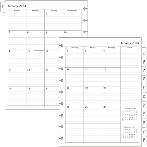 2023 2024 Monthly Planner Refills for Happy Planner, 14 Months from November 2023 to December 2024-9 Discs Punched, Classic Size, 7' x 9-1/4'