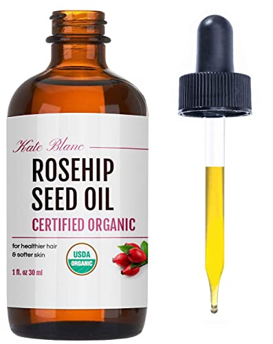 Kate Blanc Cosmetics Rosehip Oil for Face & Skin (1 oz) USDA Organic Rosehip Seed Oil for Gua Sha Massage & Essential Face Oil. 100% Pure, Cold Pressed Rose Hip Oil for Acne Scars & Facial Oil